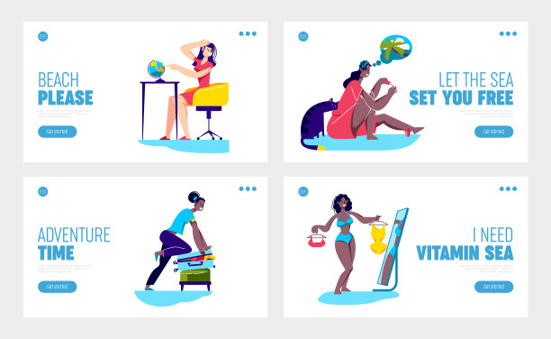 设置着陆页与女性计划旅行和图片下载