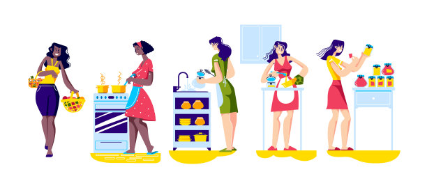 设置妇女家庭主妇在厨房做家务图片下载