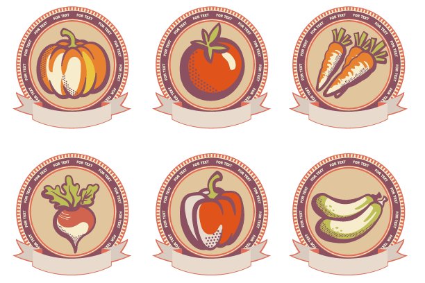 新鲜蔬菜复古标签，矢量复古风格收成图案，农场有机产品图片下载