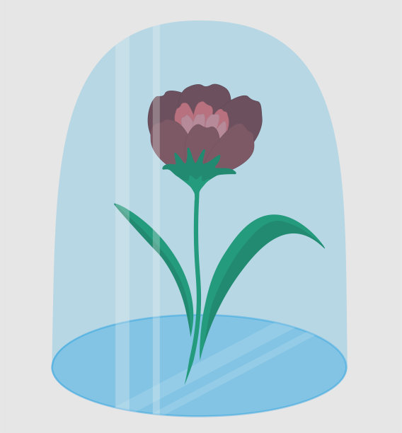 一朵玻璃罩下的花。红玫瑰。美女与野兽的历史。向量。图片下载