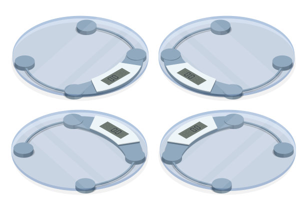 等距浴室秤在白色背景，俯视图。减肥，健康的生活方式，饮食，适当的营养。图片下载