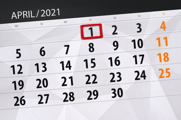 2021年4月的日历计划，截止日期，1日，周四图片下载