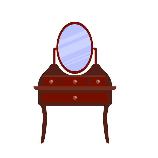 单一古董梳妆台在一个平面卡通风格。矢量图标的复古家具卧室和客厅。矢量图被孤立在白色背景上。图片下载
