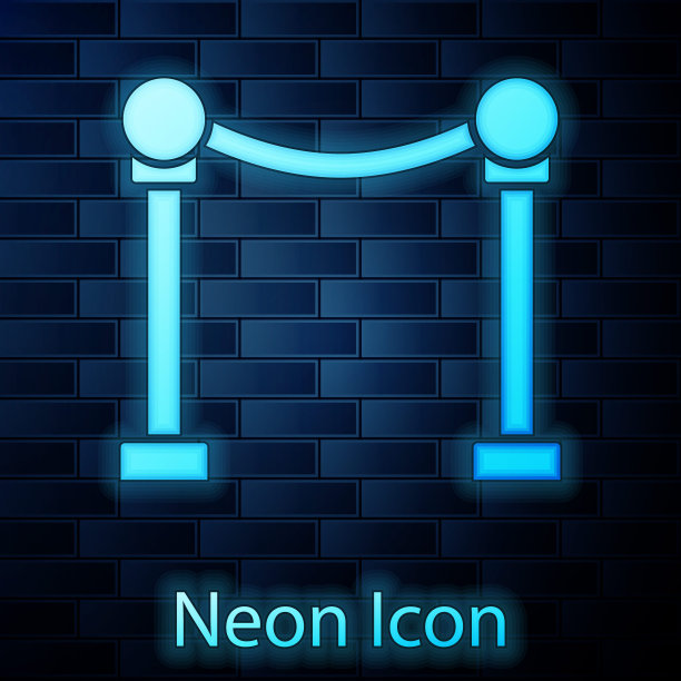 在砖墙背景上隔离出发光的霓虹绳障图标。VIP活动，奢华庆典。名人聚会入口。向量图片下载