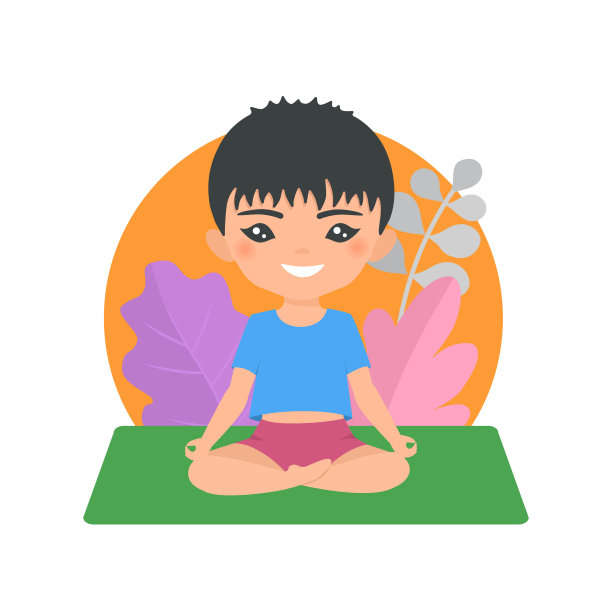 可爱的穆斯林赤壁男孩做瑜伽的背景与模式。卡通平面风格。图片下载