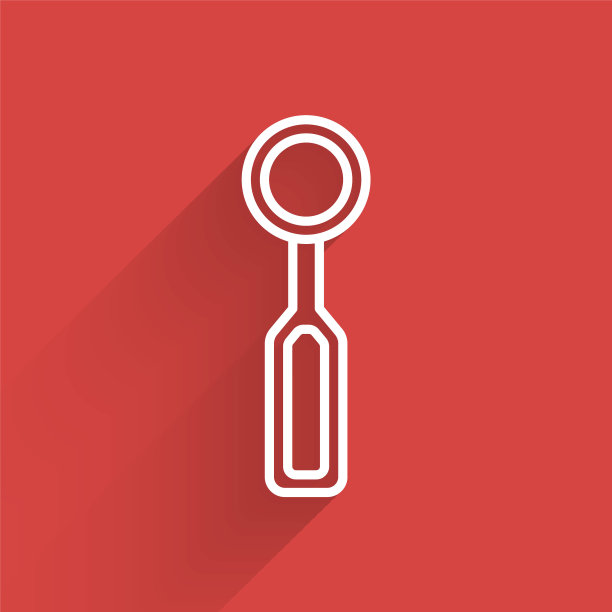 白线牙科检查镜图标孤立，有长阴影。牙科检查工具。向量图片下载
