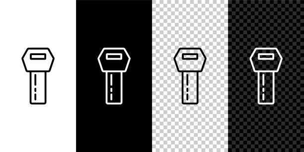 设置线车键与远程图标隔离在黑色和白色背景。汽车钥匙和报警系统。向量图片下载