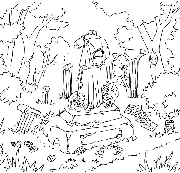 公园雕像线画图片下载