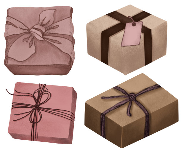 一套带蝴蝶结的礼品盒。手工绘制的插图礼物在手工艺纸。中性的颜色。图片下载