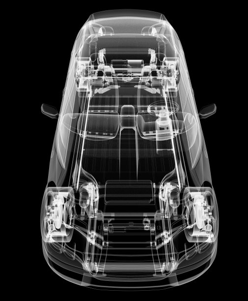 带底盘的电动汽车的x光。三维演示图片下载