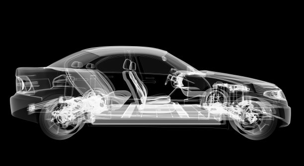 带底盘的电动汽车的x光。三维演示图片下载