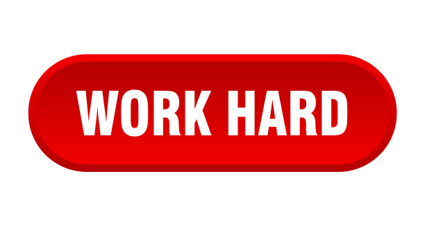 努力工作按钮圆形标志上的白色背景图片下载