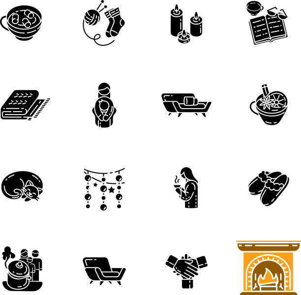 舒适丹麦趋势黑色象形文字图标设置在白色图片下载