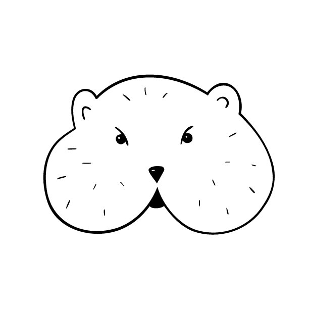 一个厚脸皮仓鼠的嘴，全是脸，只有头部。在白色上涂鸦孤立的轮廓物体。图片下载