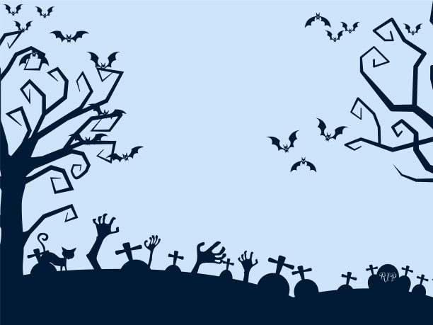 万圣节的蝙蝠和黑猫夜在森林里图片下载