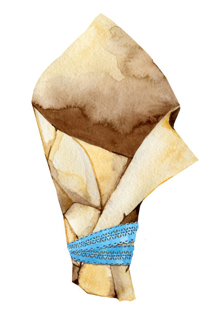 环保牛皮纸卷纸，锥形纸袋。手工包装的零食，街头食品，礼物和纪念品，鲜花。手绘水彩插图孤立的白色背景图片下载