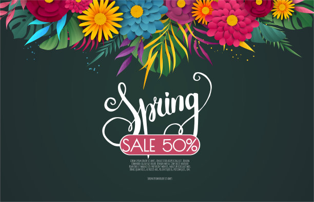 春天的促销横幅上挂着绿色的鲜花图片下载