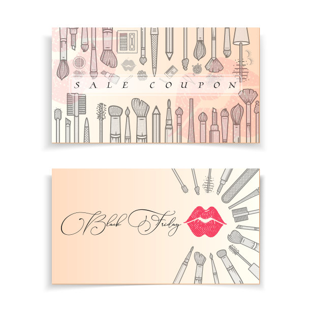 黑色星期五打折化妆品优惠券和卡片图片下载