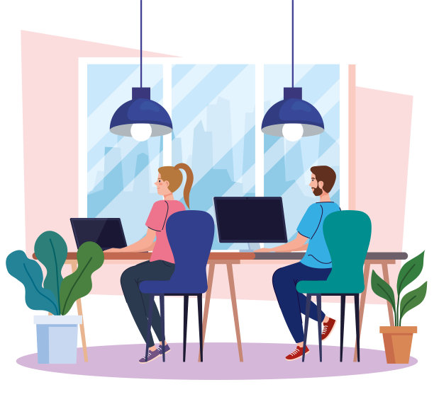 共同工作空间年轻夫妇在书桌图片下载