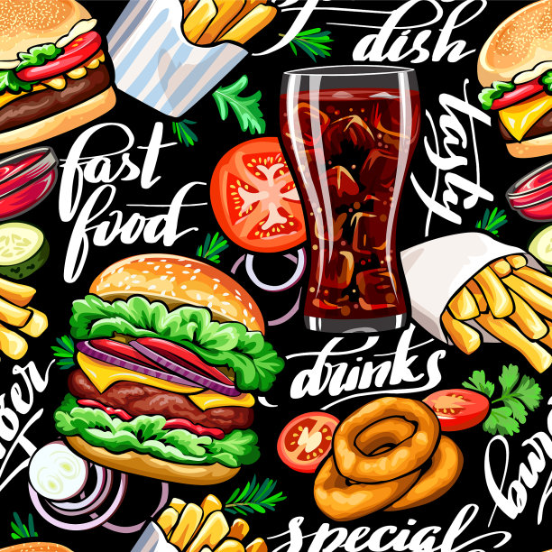 无缝彩色图案搭配快餐图片下载