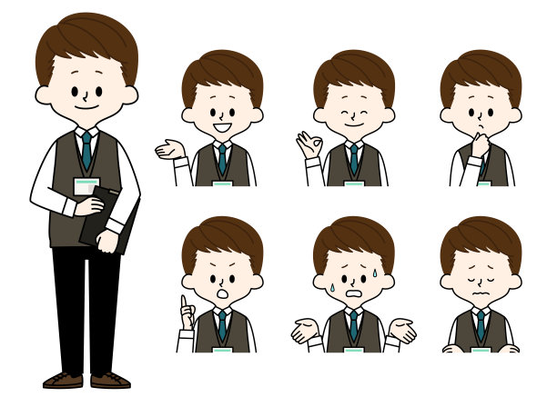 男性职员面部表情集图片下载