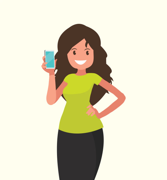 一位微笑着的年轻女子手里拿着一部智能手机图片下载