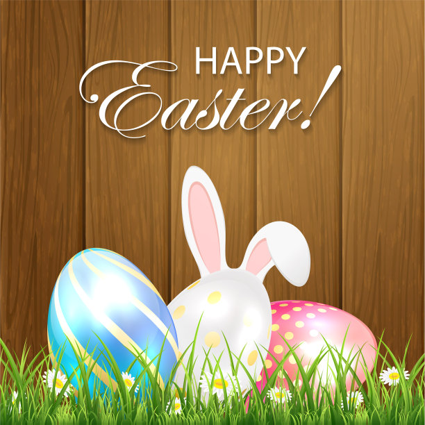 复活节背景与闪亮的鸡蛋和兔子图片下载