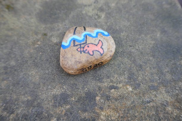 善良的岩石与可爱的小鱼拿着假鱼翅图片下载