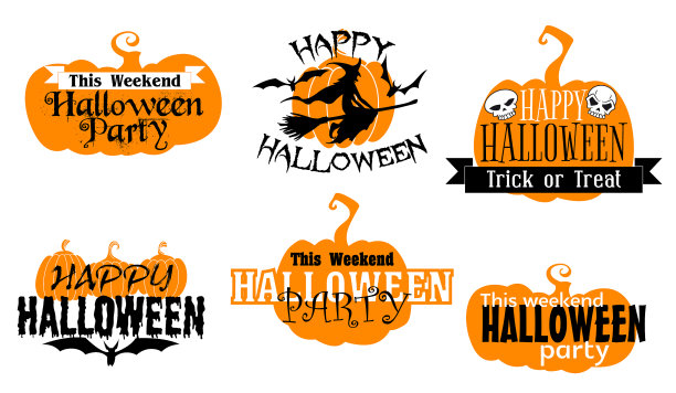 万圣节快乐与印刷设置孤立的图标图片下载