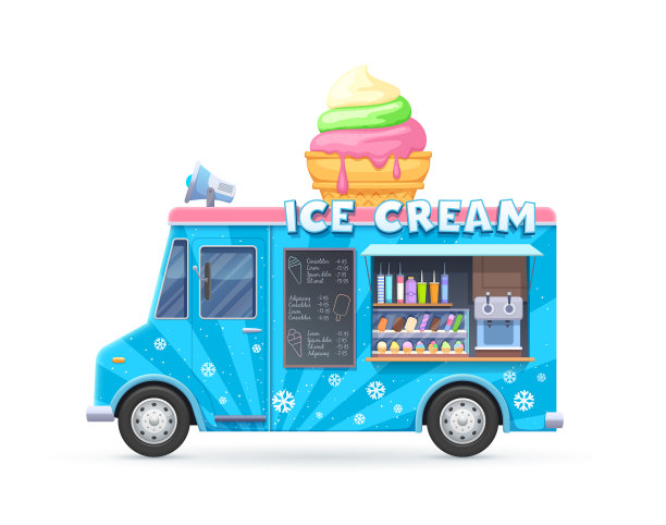 冰淇淋食品车孤立卡通车图片下载