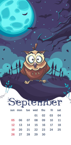 2021年日历9月搞笑卡通猫头鹰图片下载