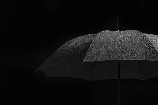 一个打开的黑色雨伞与雨湿的特写镜头图片下载