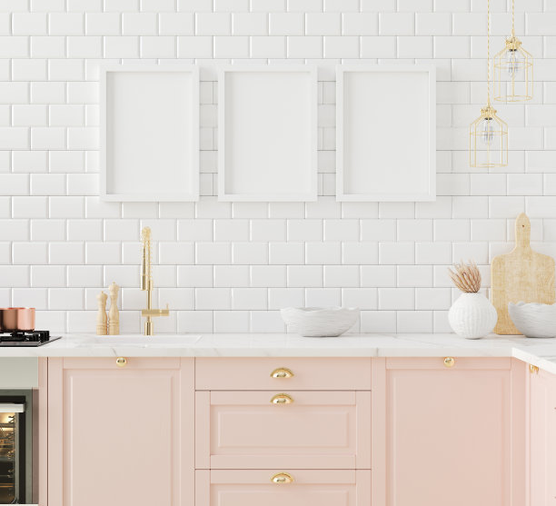 在厨房内部模拟海报框架特写，美式风格图片下载