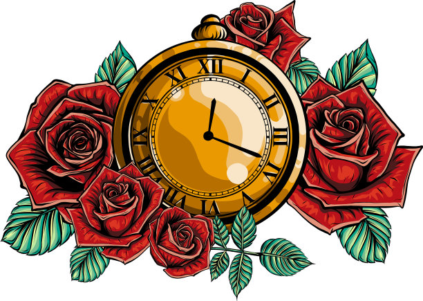 黄金珠宝手表珠宝与红玫瑰和图片下载