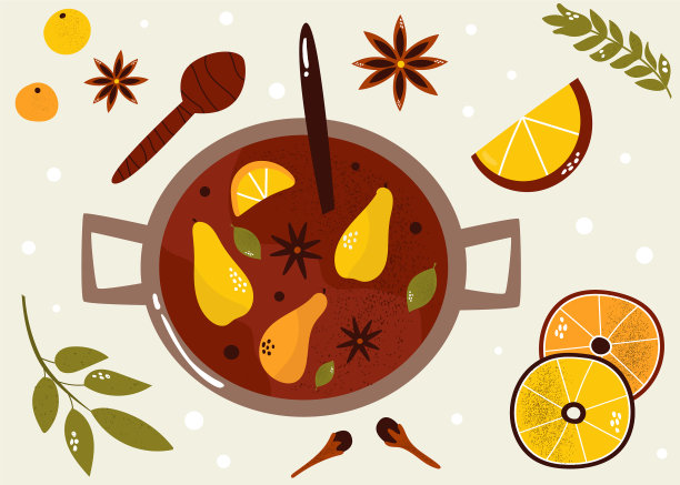 五颜六色的海报上有热葡萄酒，柑橘和图片下载