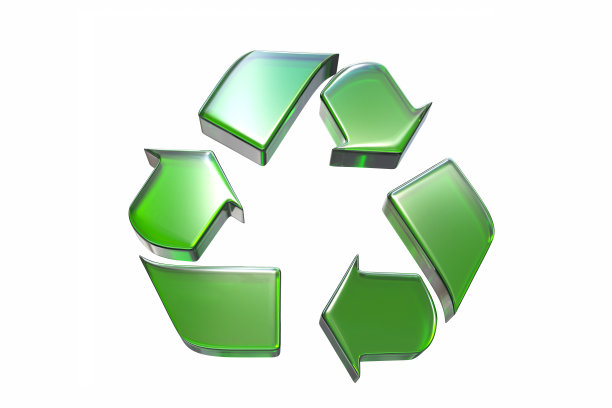 绿色循环符号的3D渲染孤立在白色背景上图片下载