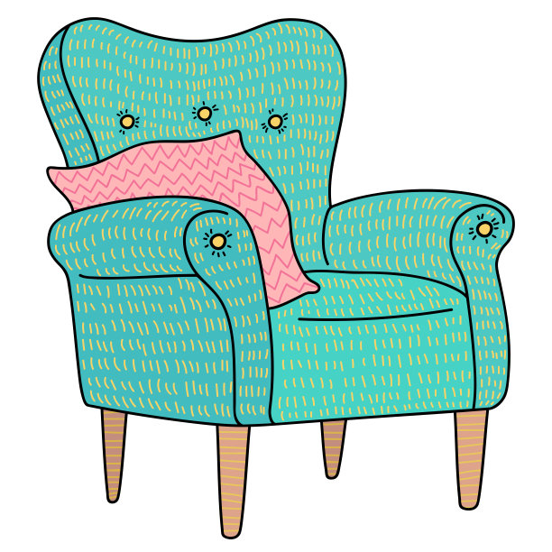 蓝绿色的扶手椅和一个粉红色的枕头图片下载
