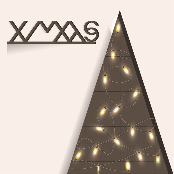 可缩放矢量图形。极简主义圣诞背景。圣诞树上装饰着圣诞彩灯。文字设计。图片下载