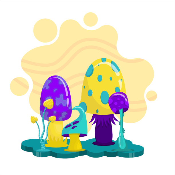 广场景观与美妙的蘑菇在一个明亮的背景。奇妙的蘑菇矢量插图图片下载