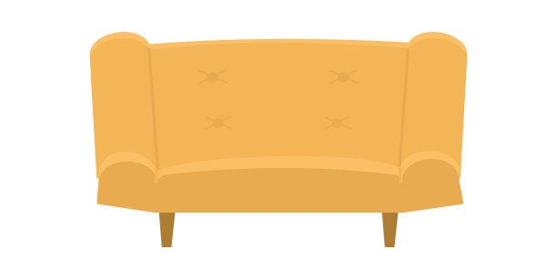 舒适现代黄色沙发平面矢量插图孤立图片下载