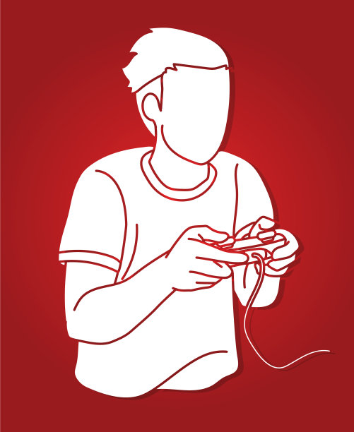 男人玩电子游戏，卡通图形图片下载