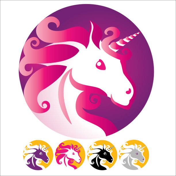 独角兽卷曲的鬃毛有角的小马马神话中的神奇人物肖像图片下载