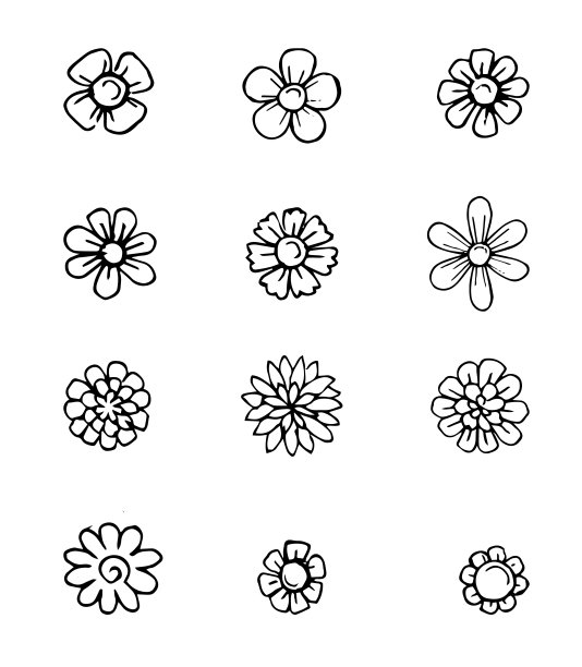 一束花。卡通涂鸦风格。手绘。大纲。有趣的图片。物体被隔离在白色背景上。向量图片下载