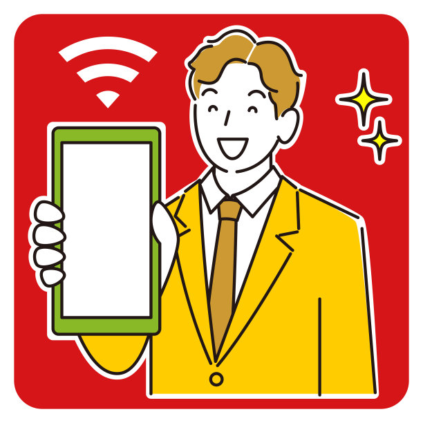 A man in A suit showing the screen of A smartphone smiling适度简单的插图向量一个男人穿着西装显示她的智能手机的屏幕。微笑。一个简单的例子。向量。图片下载