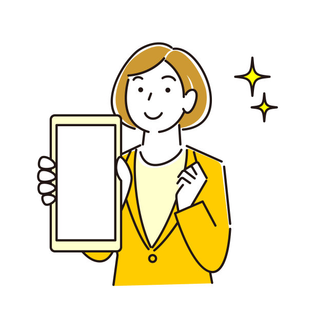 一个穿着西装的女人正在展示她的智能手机屏幕。微笑。一个简单的例子。向量。图片下载