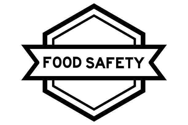 黑色六角形复古标签横幅，白色背景上印有“食品安全”字样图片下载