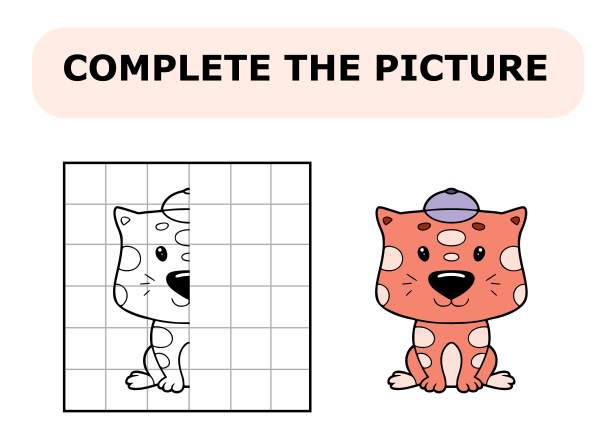 完整的图片。彩色的书。儿童教育游戏。卡通矢量插图可爱的小猫。图片下载