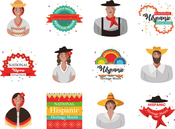 国家拉美裔传统月设置图标图片下载