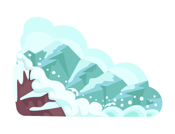 自然灾害发生在山上雪崩。灾难，灾难，破坏自然的卡通载体图片下载