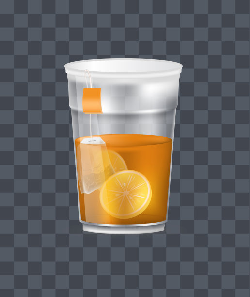 现实塑料透明杯与热的新鲜红茶与金字塔茶包和柠檬信息图上的一个光背景向量图片下载